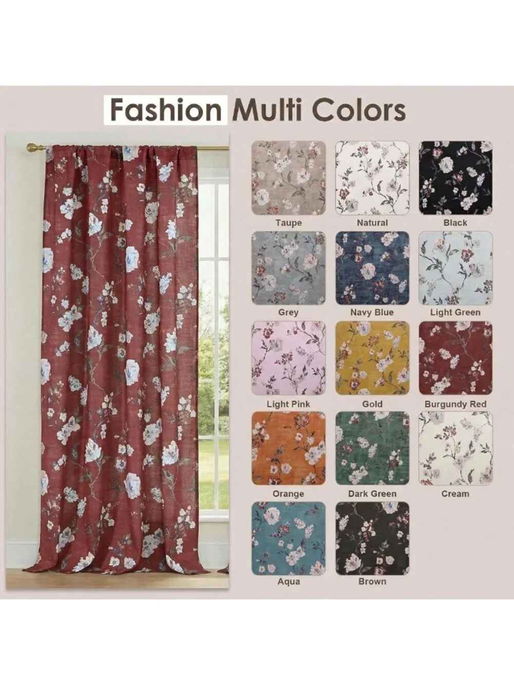 Elegant Floral Linen Curtains - 84